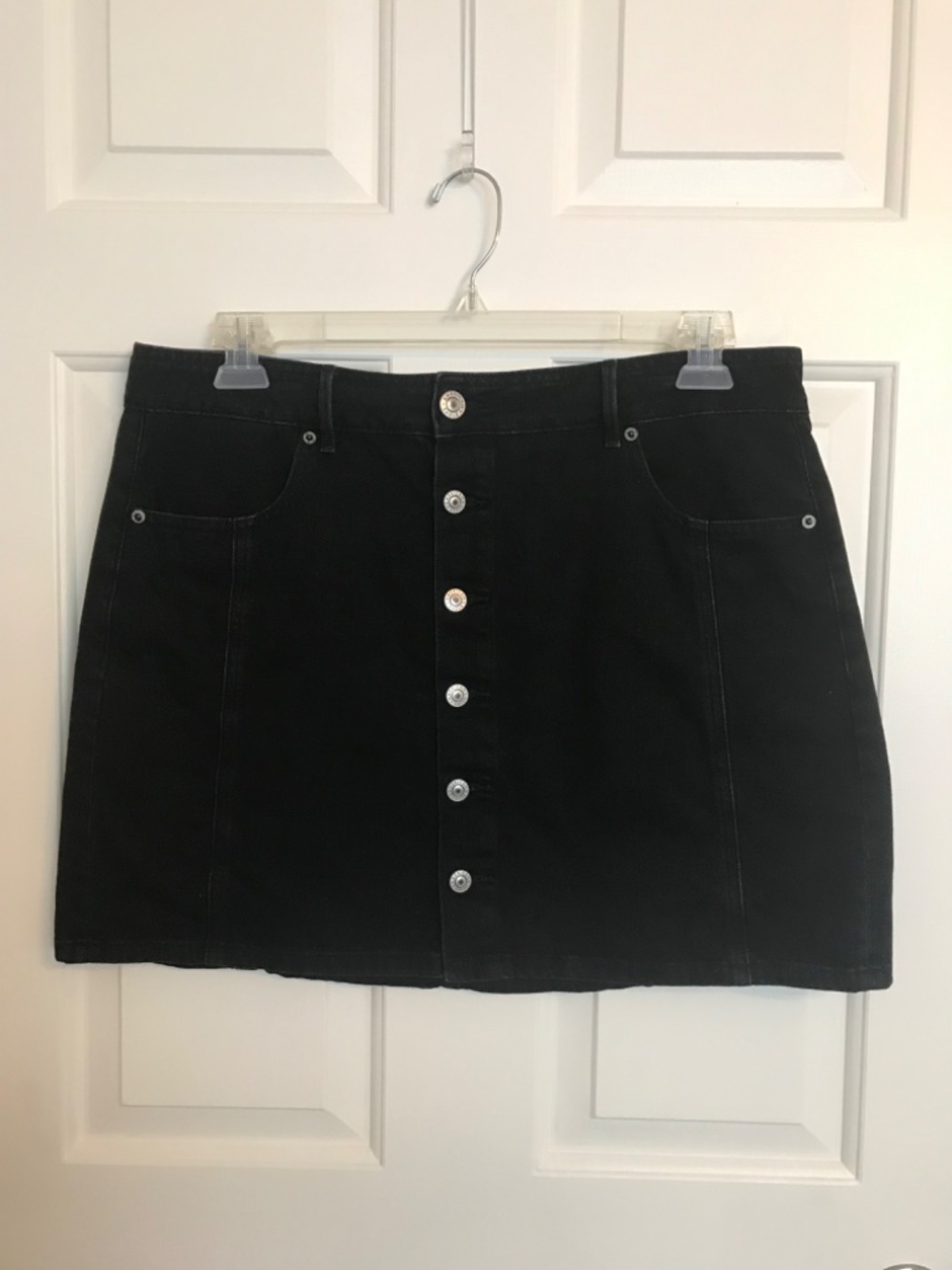 American Eagle Hi-Rise A-Line Button Front Jean Denim Skirt Size 16 Black - Picture 2 of 8